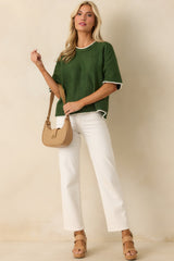 Never Looked Back Green Contrast Trim Short Sleeve Sweater