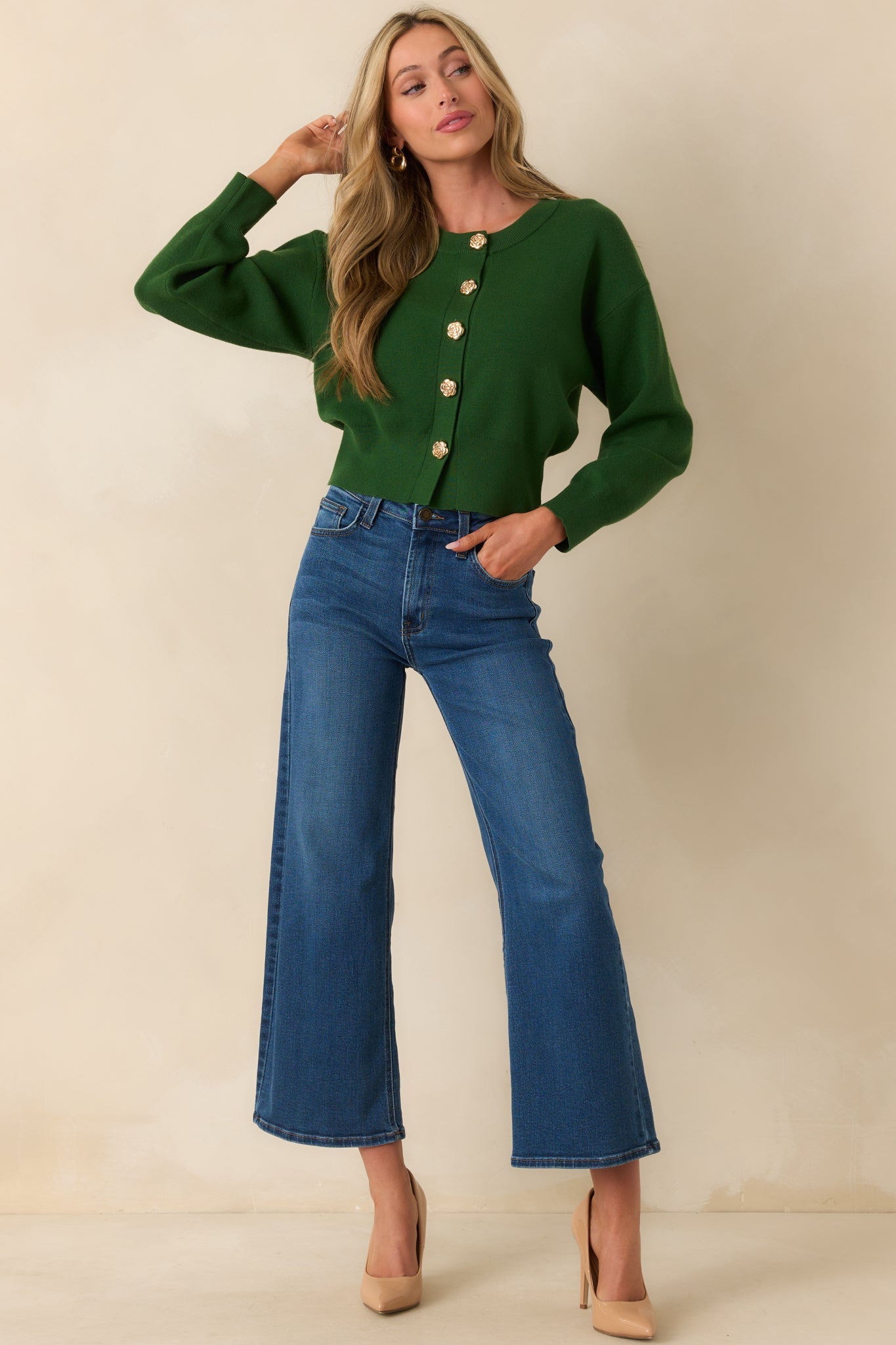 Kind Of Comforting Hunter Green Button Front Long Sleeve Cardigan