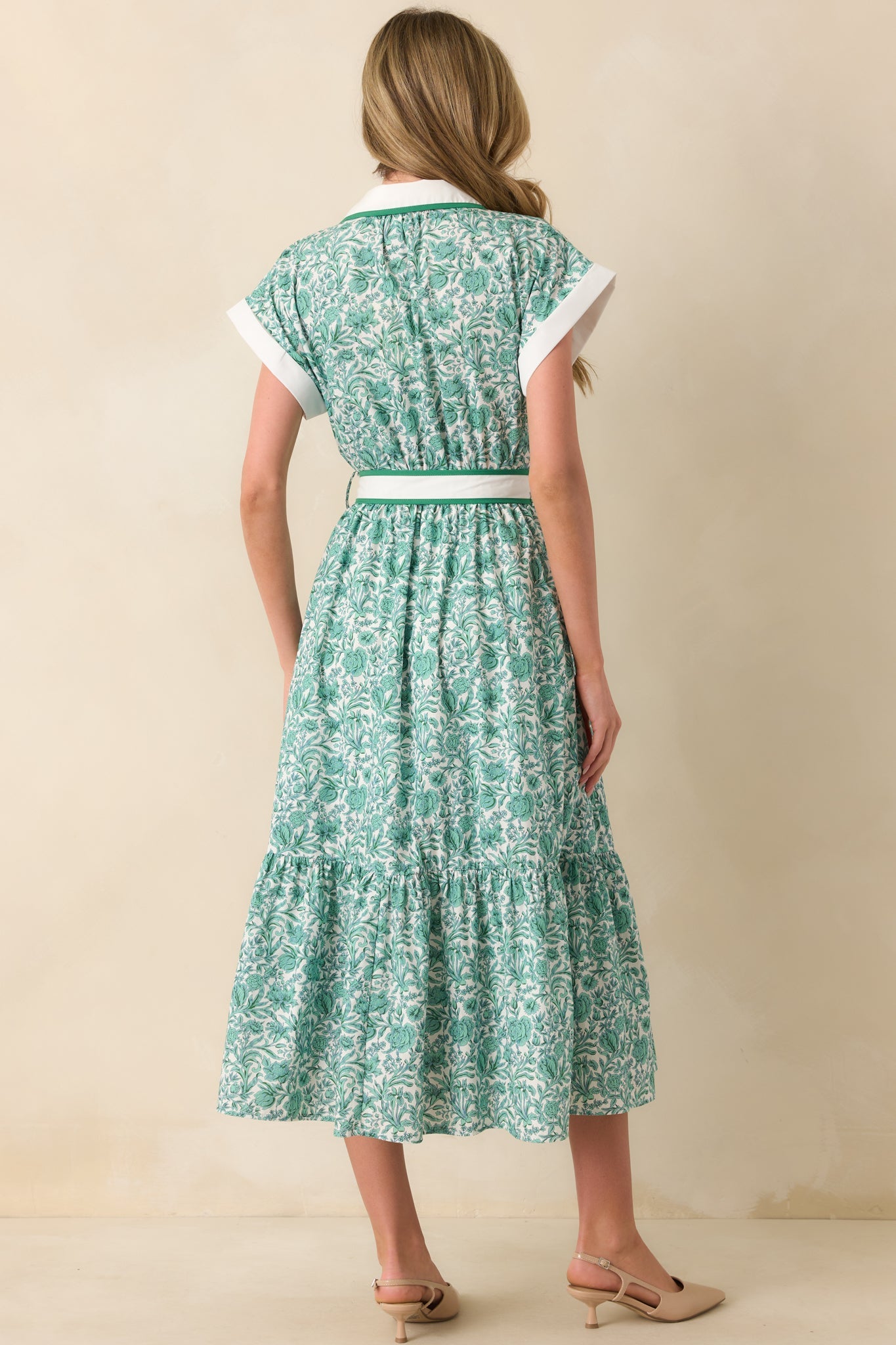 It's Nothing Personal Green Floral Print Cotton Midi Shirt Dress