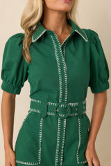 Heard It Before Hunter Green Cotton Belted Mini Shirt Dress