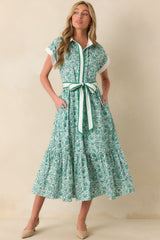 It's Nothing Personal Green Floral Print Cotton Midi Shirt Dress