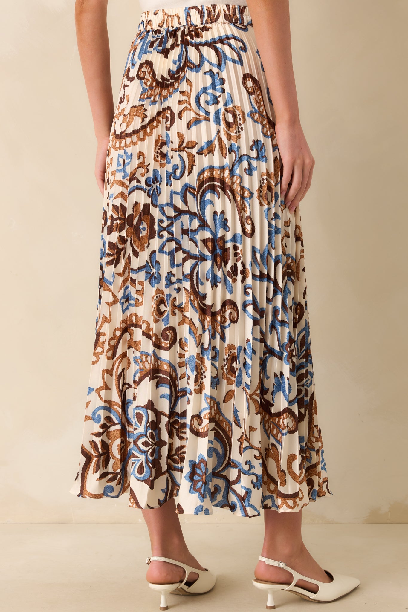 Some Things To Say Ivory Multi Print Satin Pleated Maxi Skirt