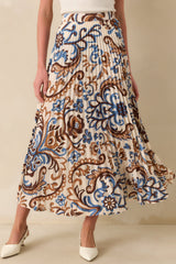 Some Things To Say Ivory Multi Print Satin Pleated Maxi Skirt