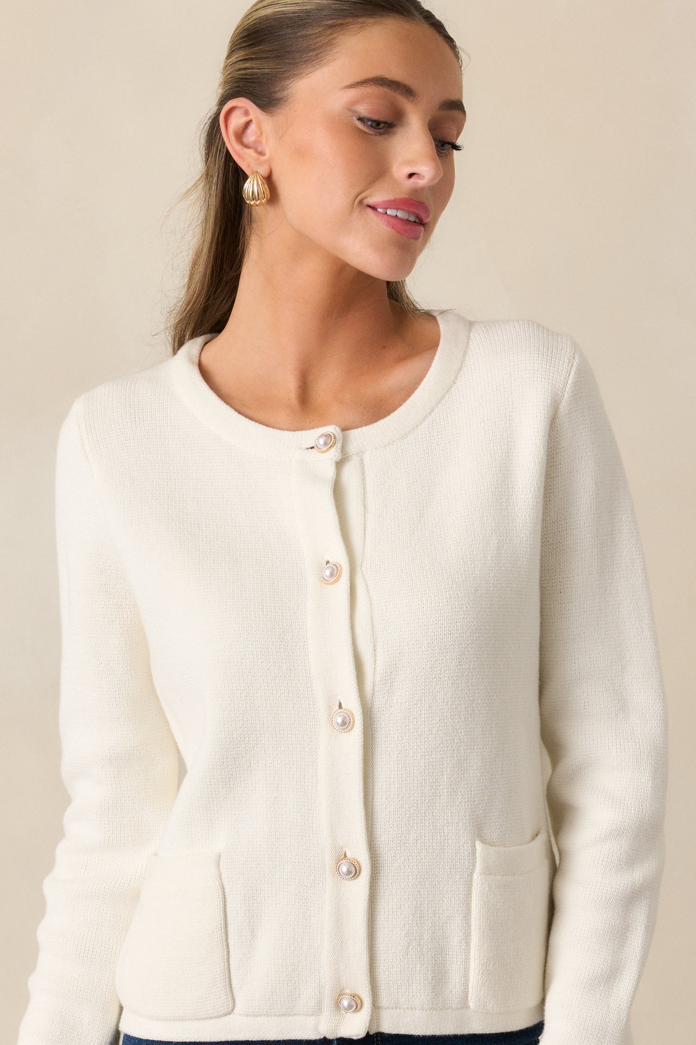 Prosperina Kennedy Ivory Cotton Button Front Cardigan