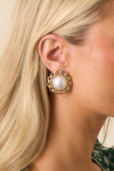 The Final Thought Gold Ivory Pearl Stud Earrings