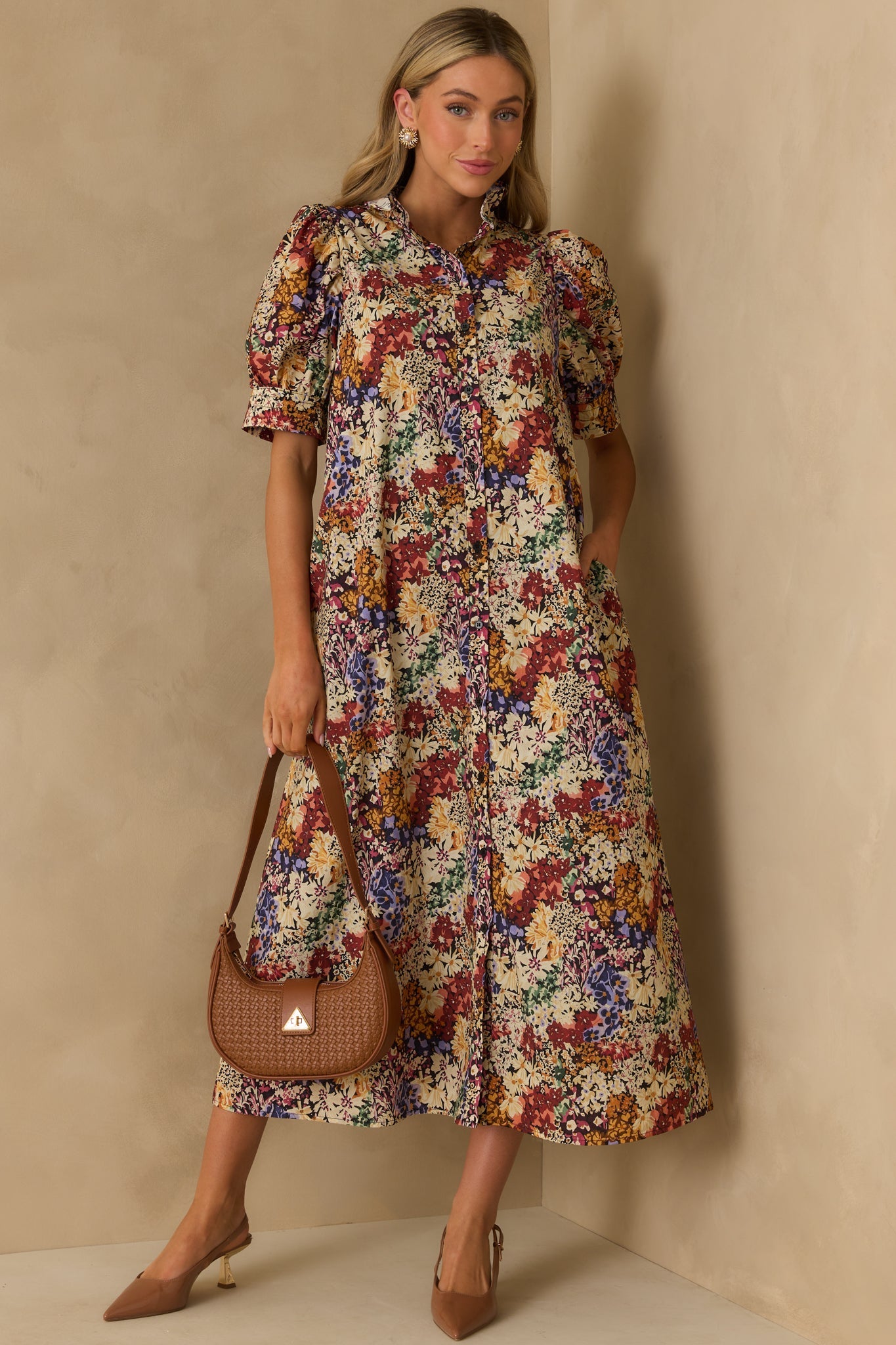 On Good Terms Ivory Multi Floral Print Cotton Maxi Dress