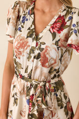 Staying True Ivory Multi Floral Print Satin Maxi Dress