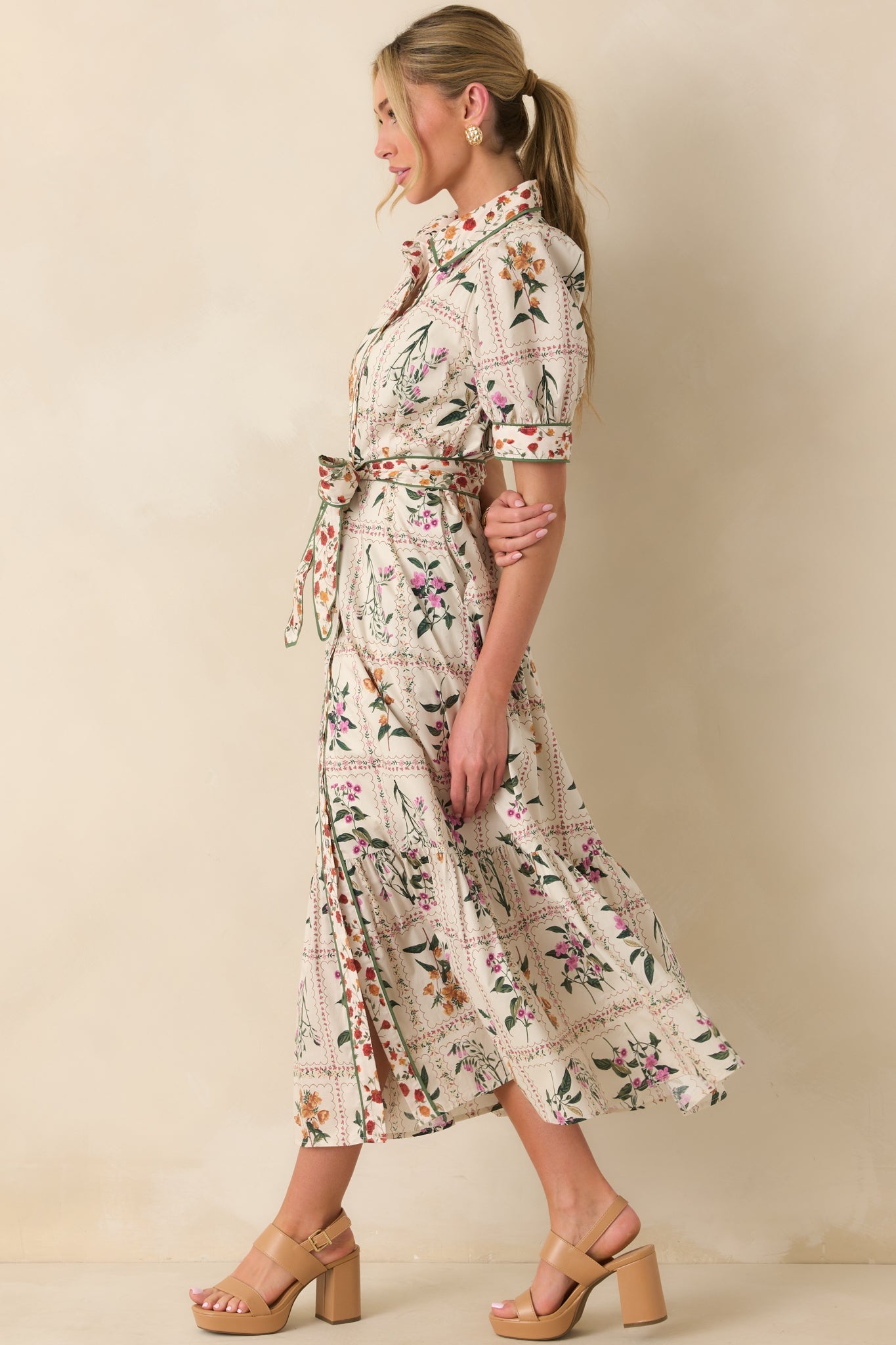 Look No Further Ivory Multi Floral Print Cotton Maxi Shirt Dress