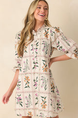 Do It Just For You Ivory Multi Floral Print Cotton Mini Dress