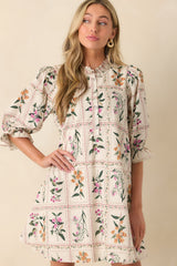 Do It Just For You Ivory Multi Floral Print Cotton Mini Dress