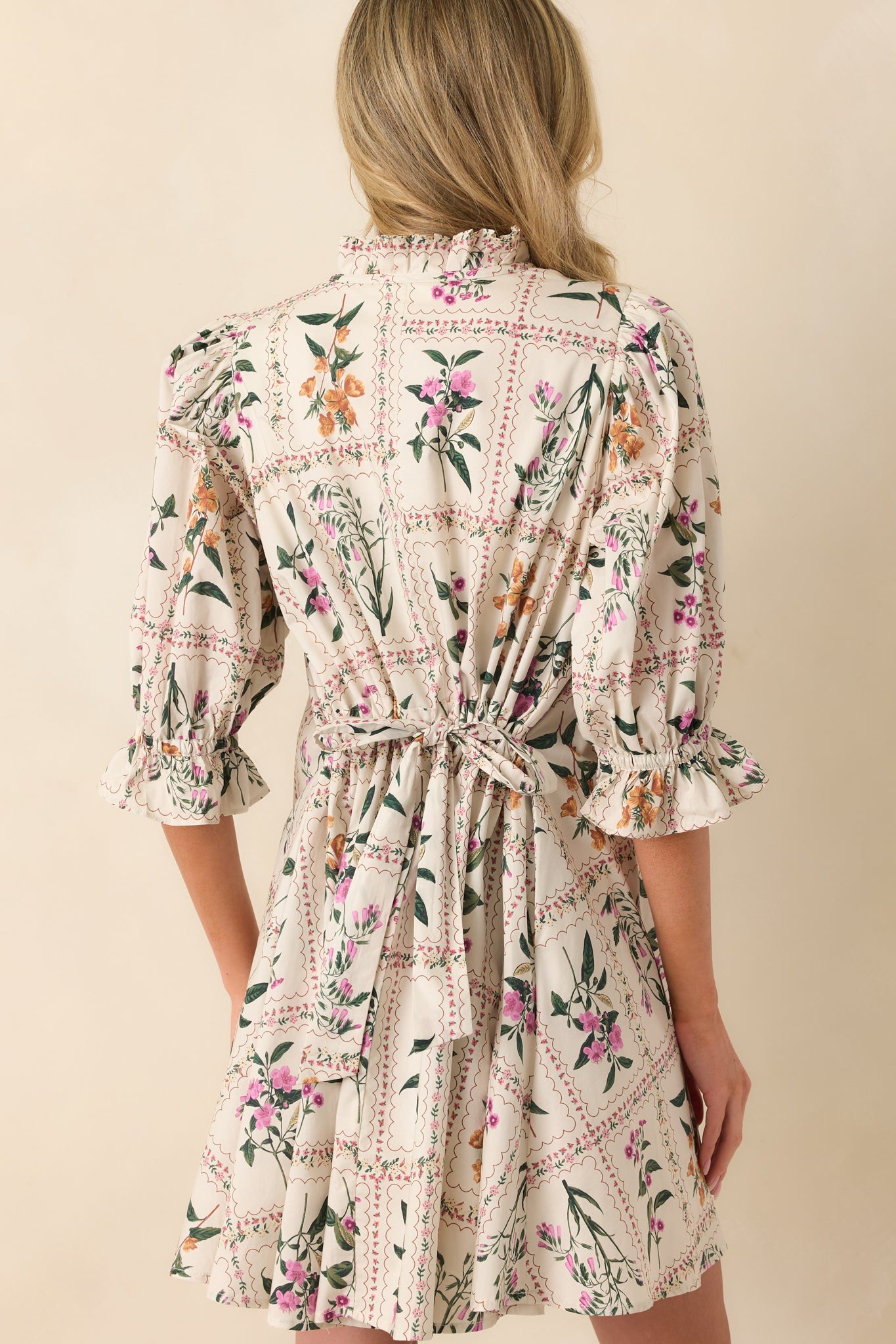 Do It Just For You Ivory Multi Floral Print Cotton Mini Dress