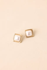 A Little Obsessed Ivory Pearl Gold Square Frame Stud Earrings
