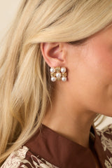 More To Give Gold Ivory Pearl Textured Square Earrings