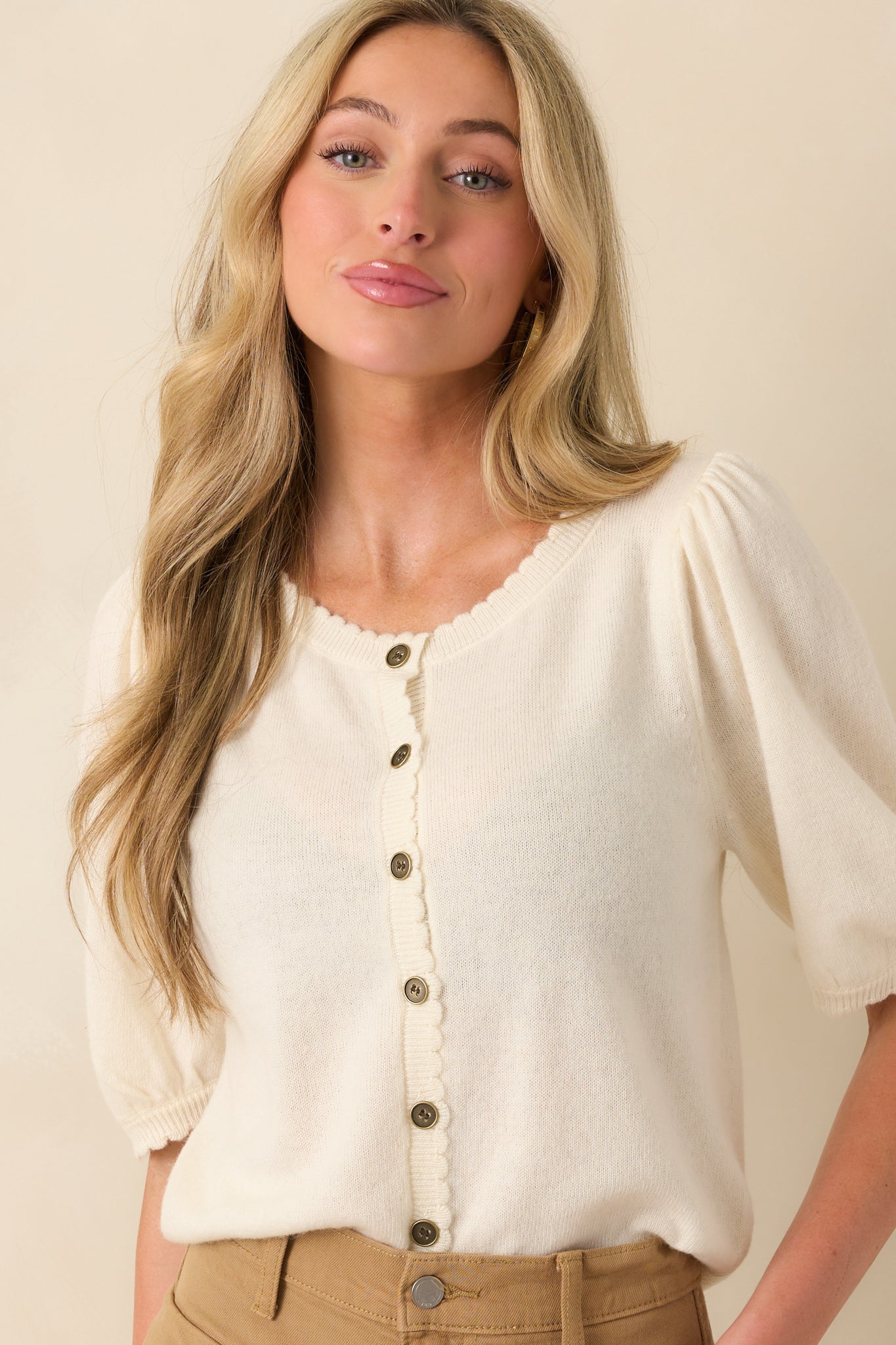 It's Always Right Ivory Short Sleeve Button Front Cardigan