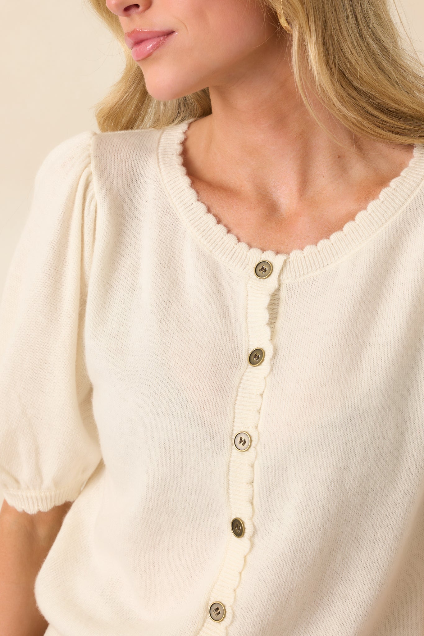 It's Always Right Ivory Short Sleeve Button Front Cardigan
