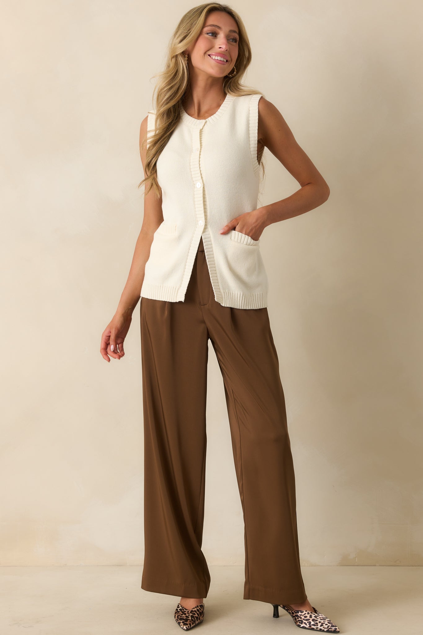 She's Still Got It Ivory Button Up Knit Sweater Vest