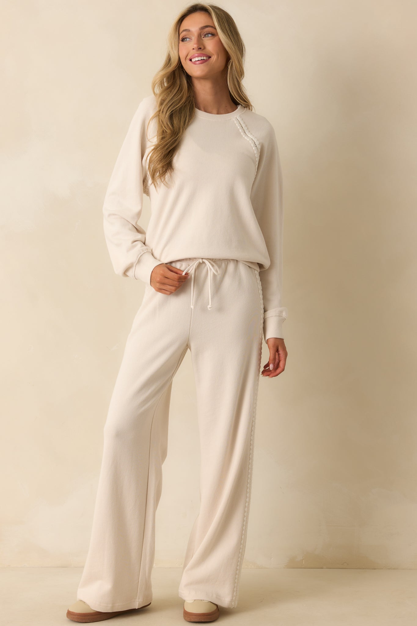Z Supply Ivory All Around Embroidered Sweatshirt