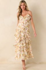 Left Me Speechless Ivory Multi Floral Print Ruffle Maxi Dress
