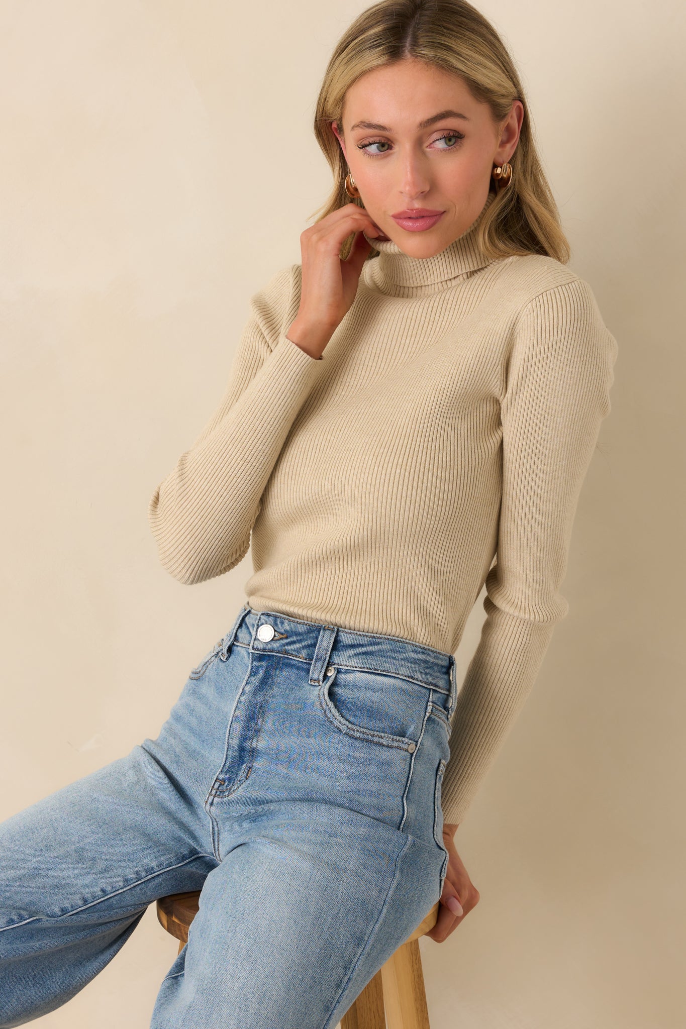 Let It Be Khaki Ribbed Long Sleeve Turtleneck Sweater