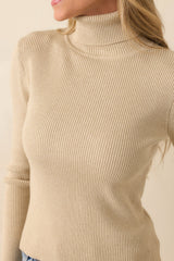 Let It Be Khaki Ribbed Long Sleeve Turtleneck Sweater