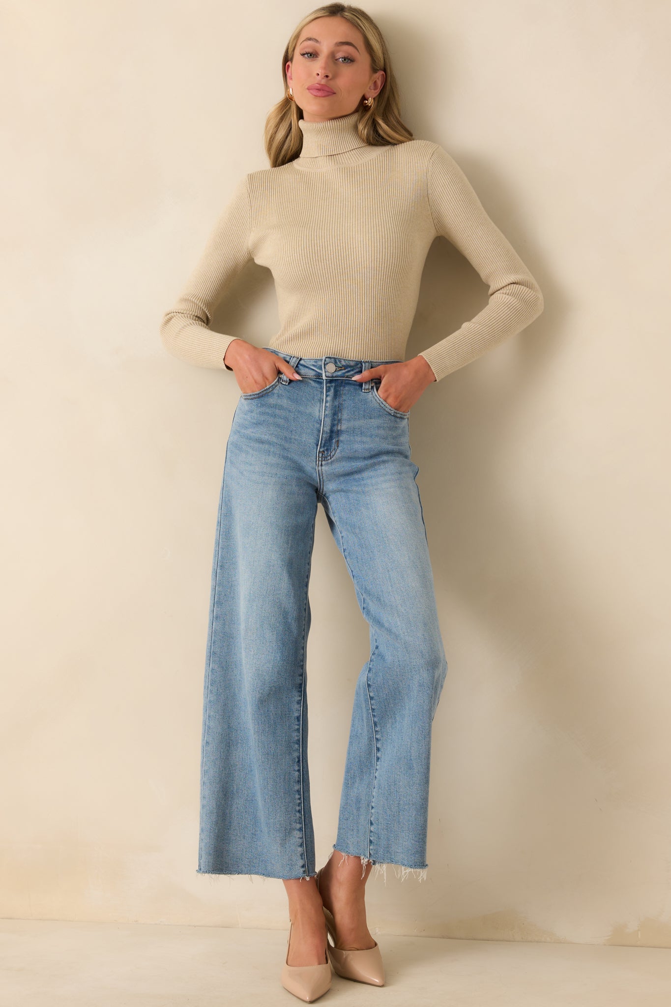 Let It Be Khaki Ribbed Long Sleeve Turtleneck Sweater