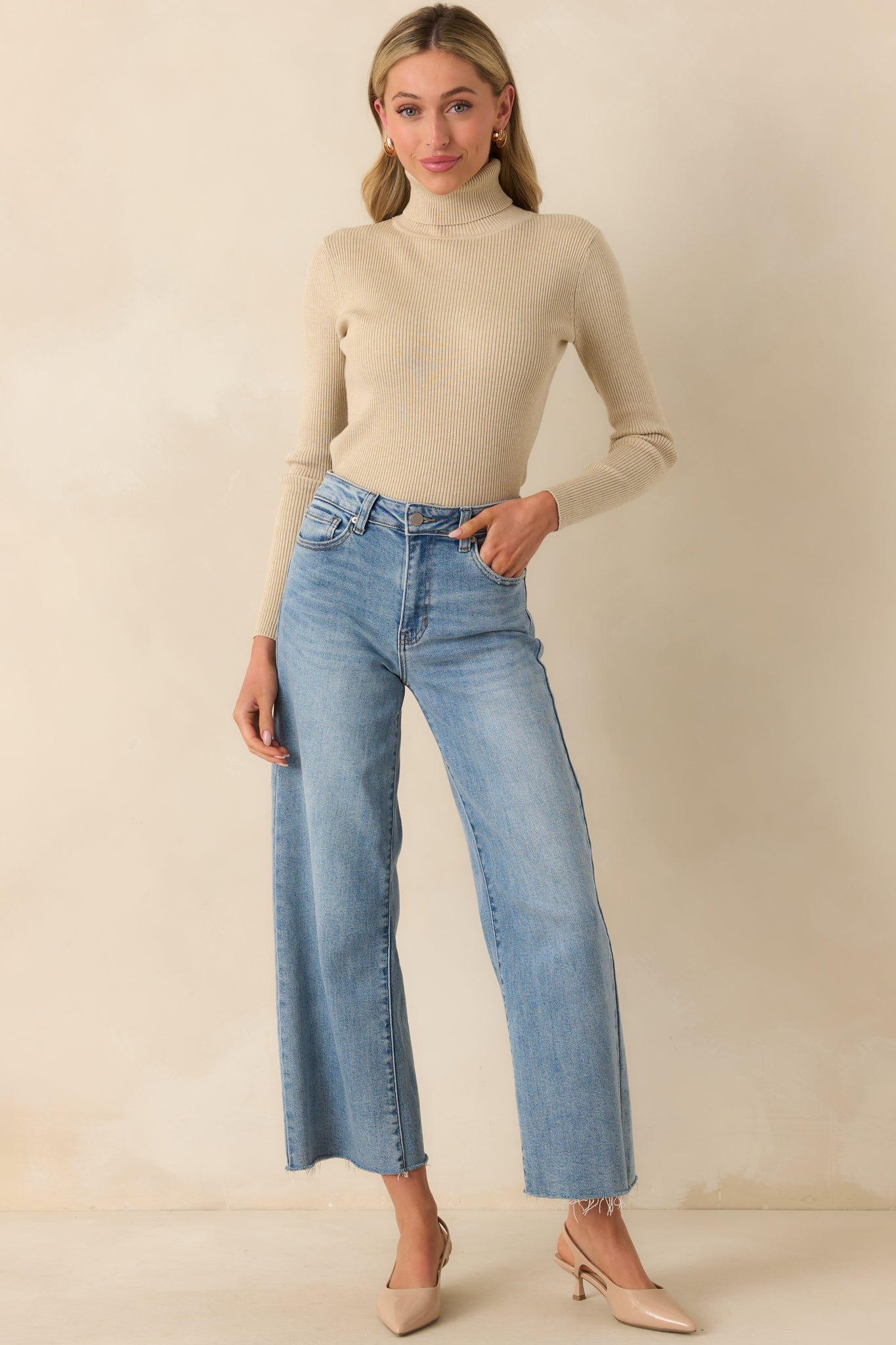 Let It Be Khaki Ribbed Long Sleeve Turtleneck Sweater