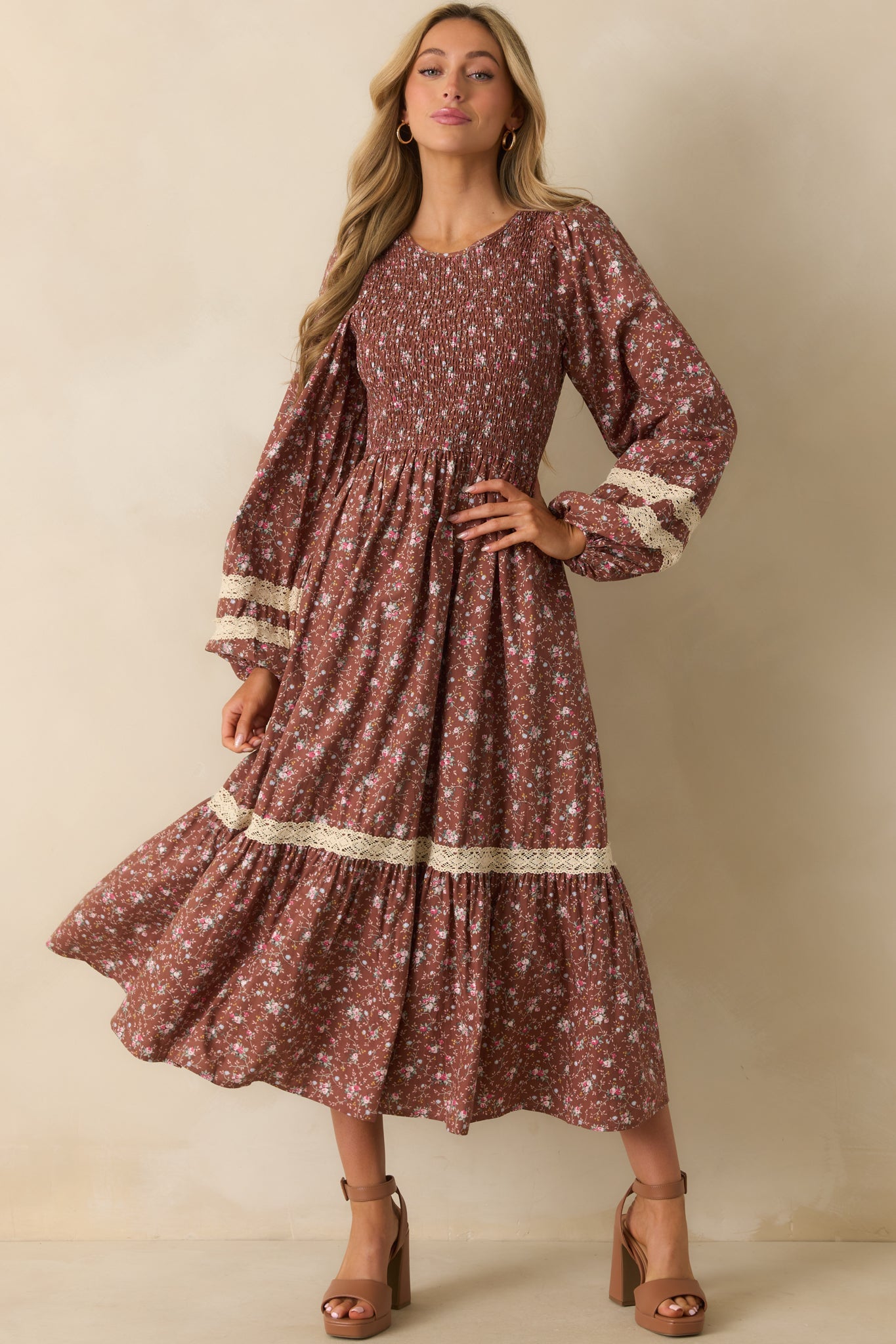 More To Come Mocha Brown Multi Floral Print Cotton Maxi Dress
