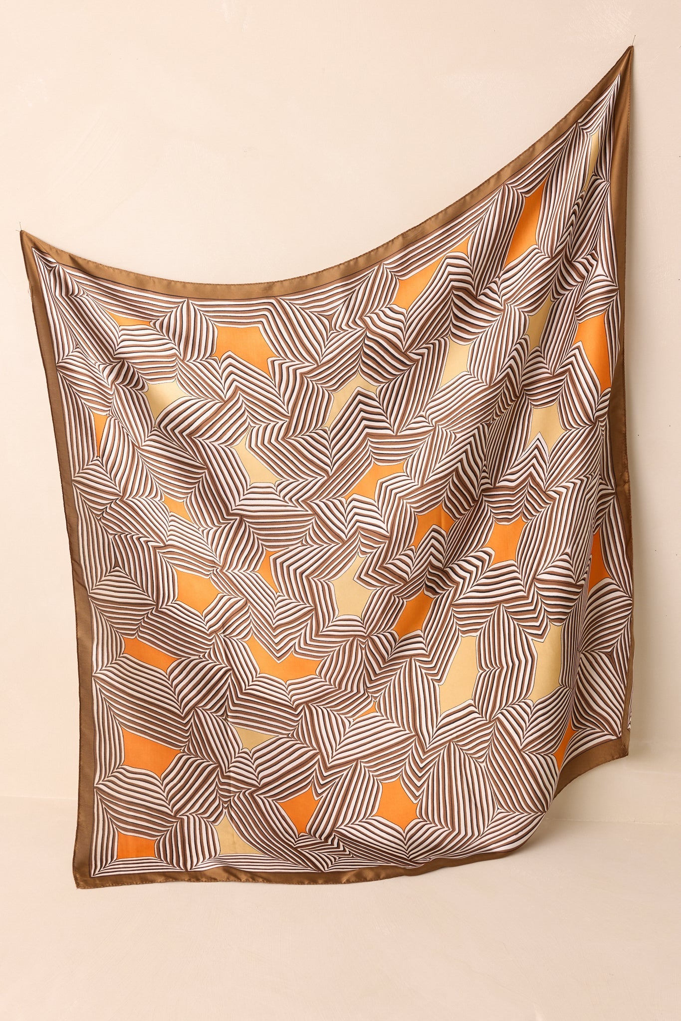 Remember The Details Brown Multi Geometric Print Satin Scarf