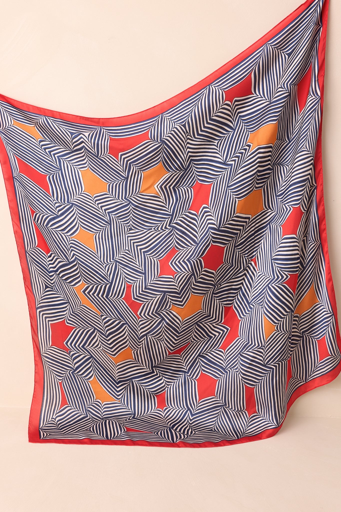 Remember The Details Red Multi Geometric Print Satin Scarf