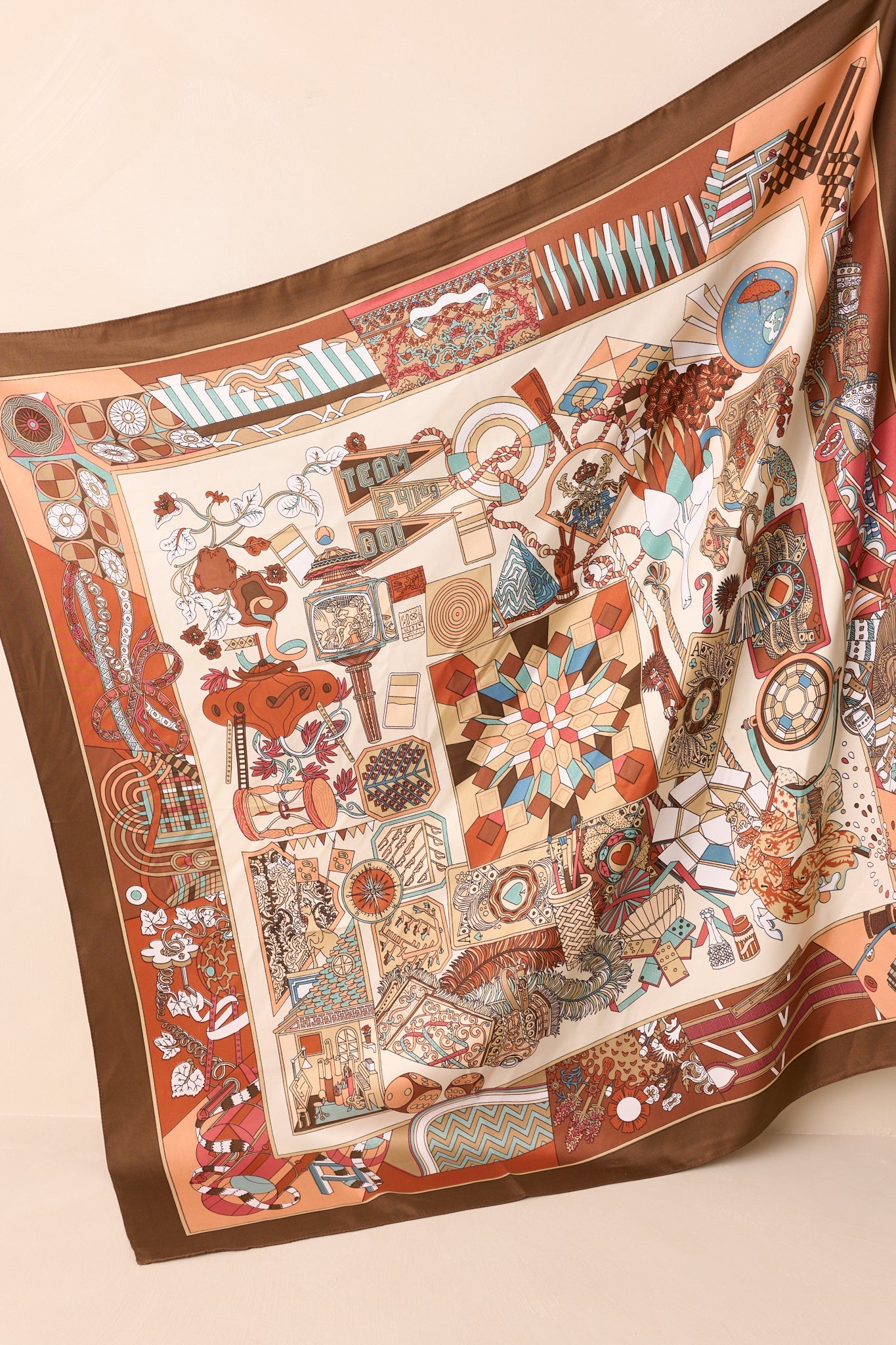 Always A Yes Brown Multi Print Satin Scarf