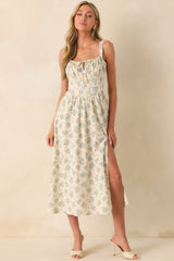 Elegance With Edge Light Blue Floral Print Cotton Midi Dress