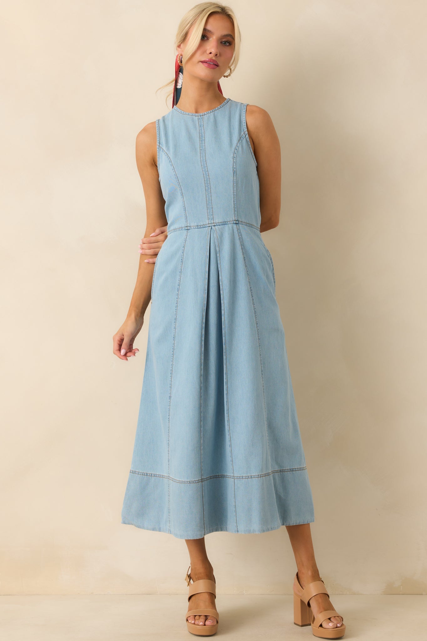 Staple The Label Light Wash Amelia Chambray Midi Dress