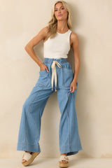 Perfectly Unplanned Light Wash Cotton Chambray Wide Leg Pants