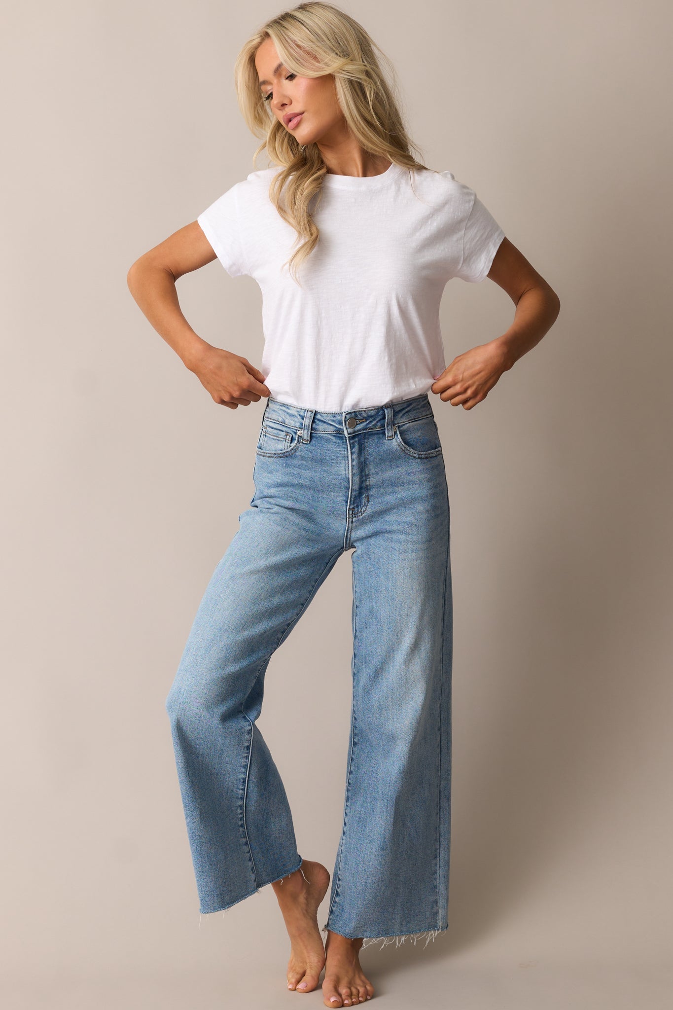 Already On It Light Wash Wide Leg Jeans