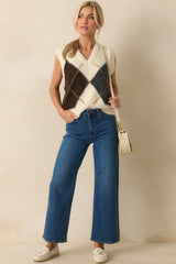 At The Right Time Ivory Argyle V-Neck Sweater Vest
