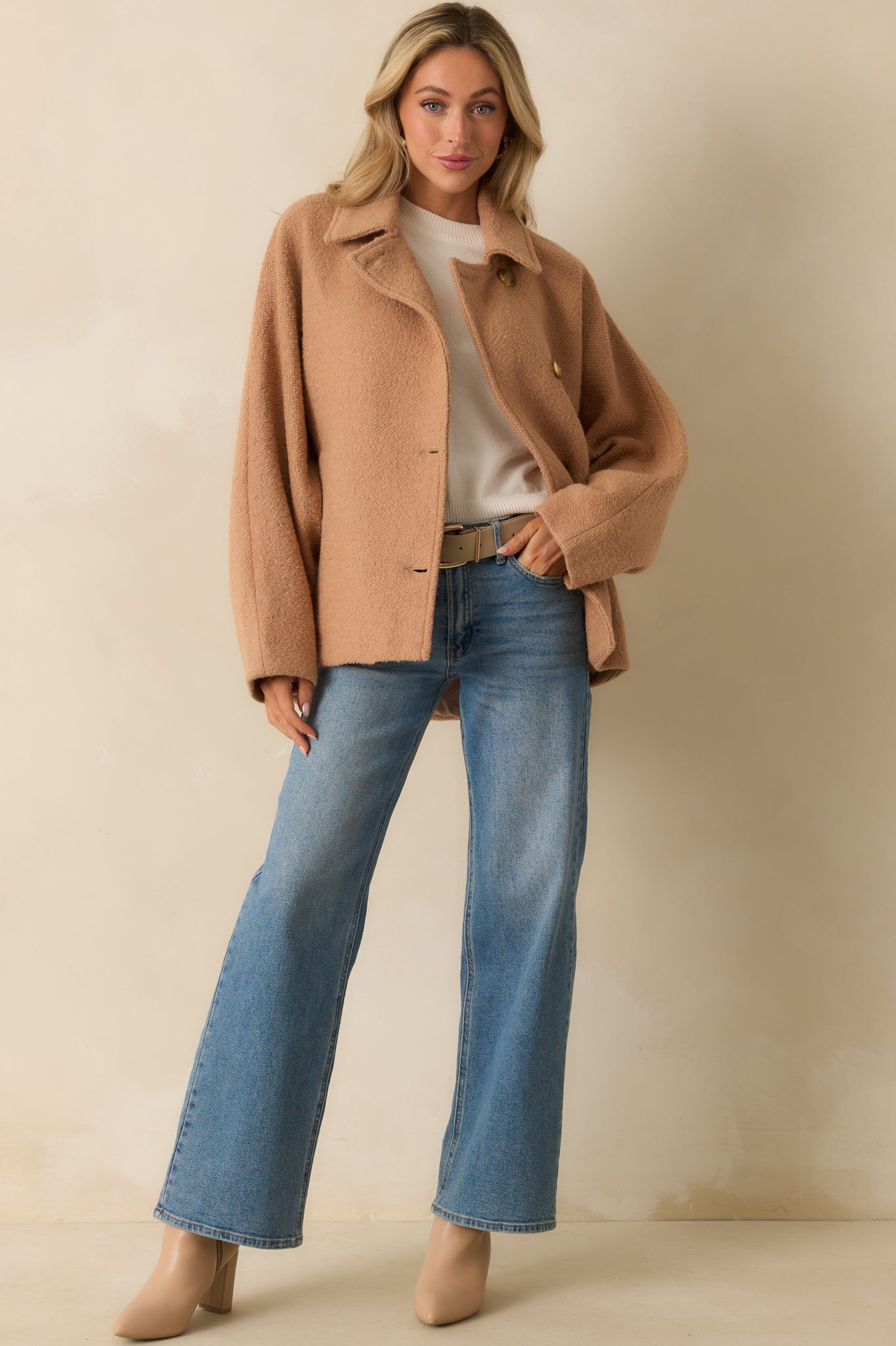 All I Could Ask Camel Brown Single Breasted Wool Blend Coat