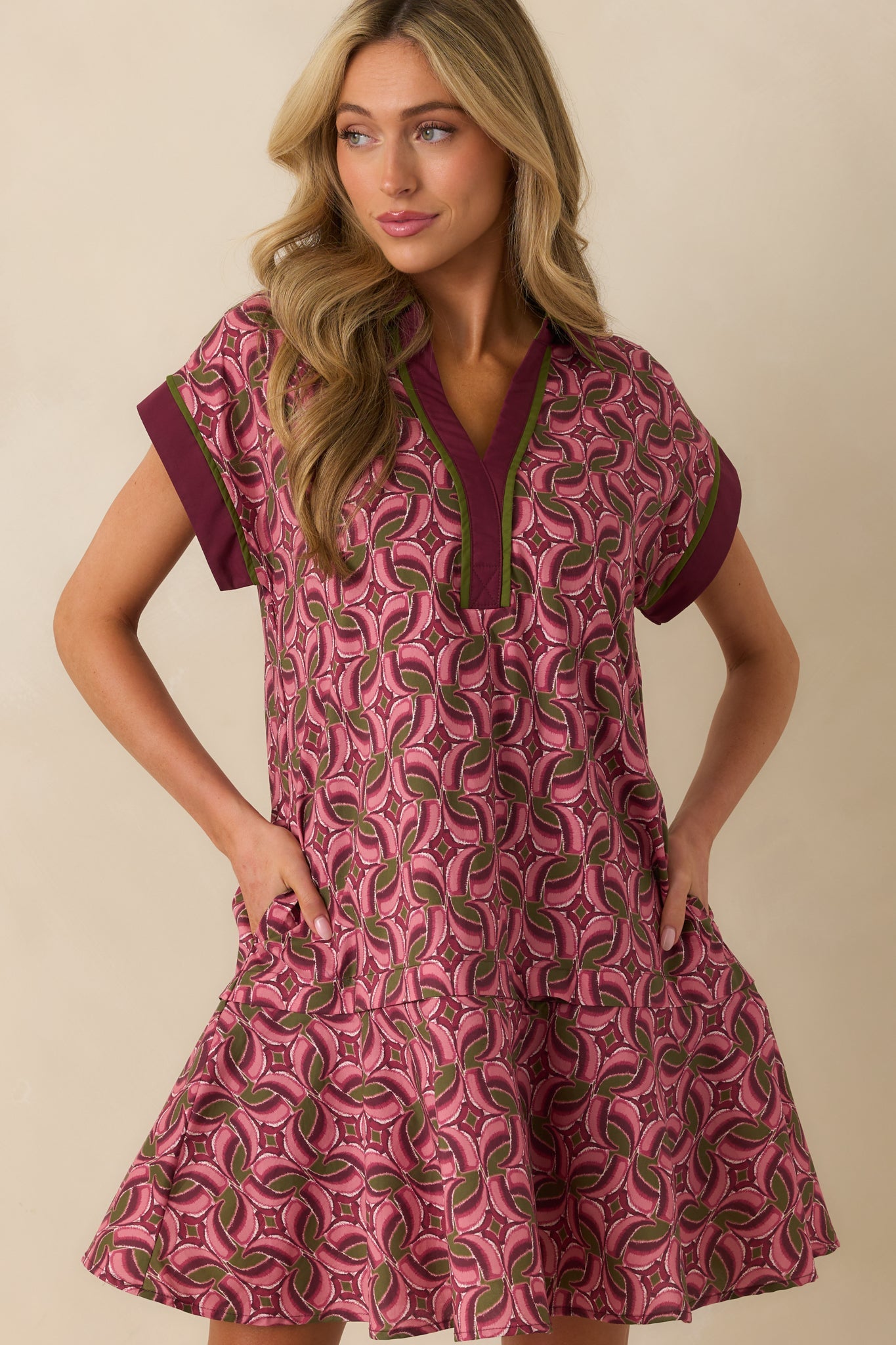 Always Knew It Light Mauve Geometric Print Cotton Mini Dress