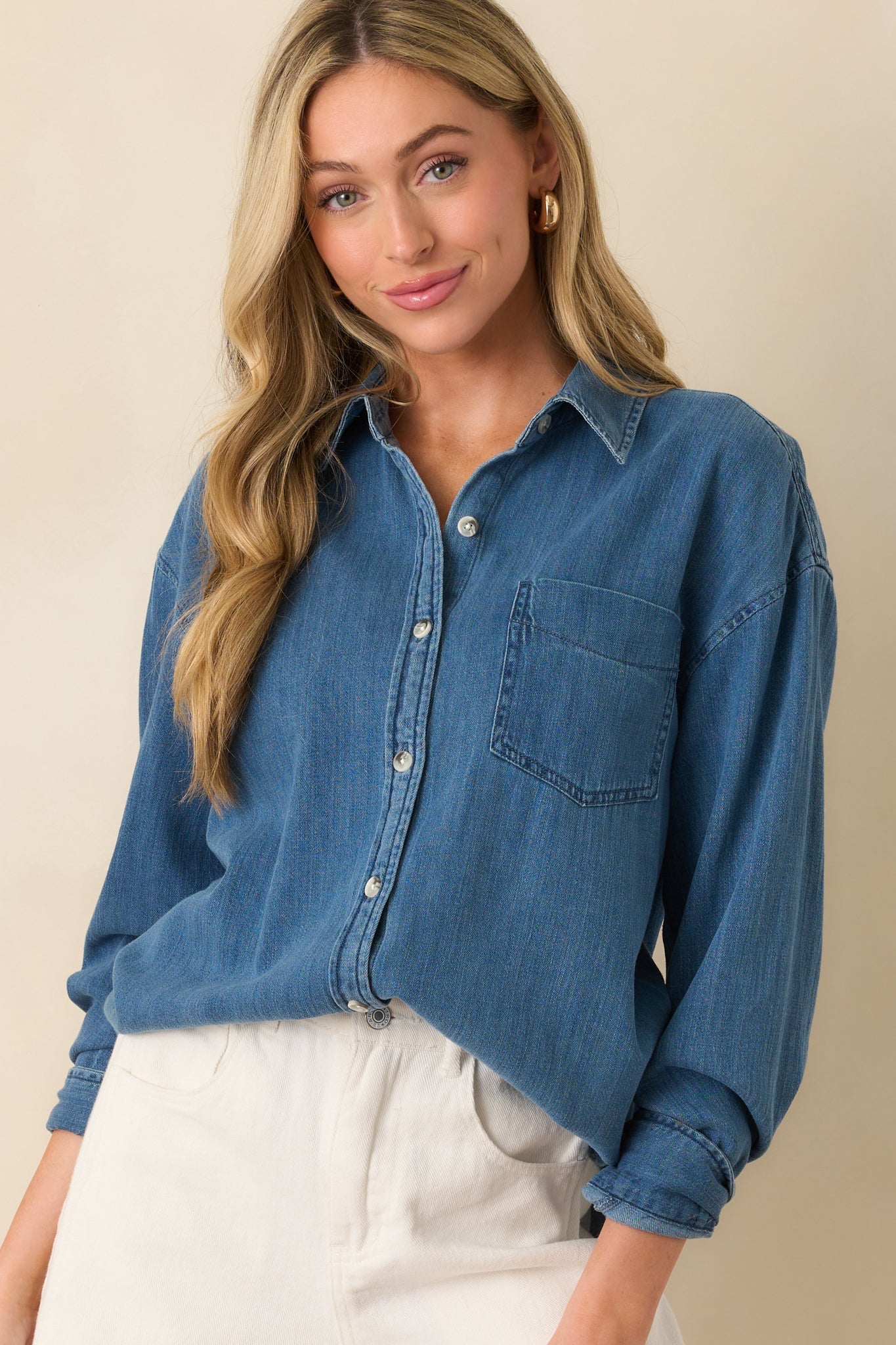 Z Supply Medium Wash Atwood Lightweight Denim Button Up