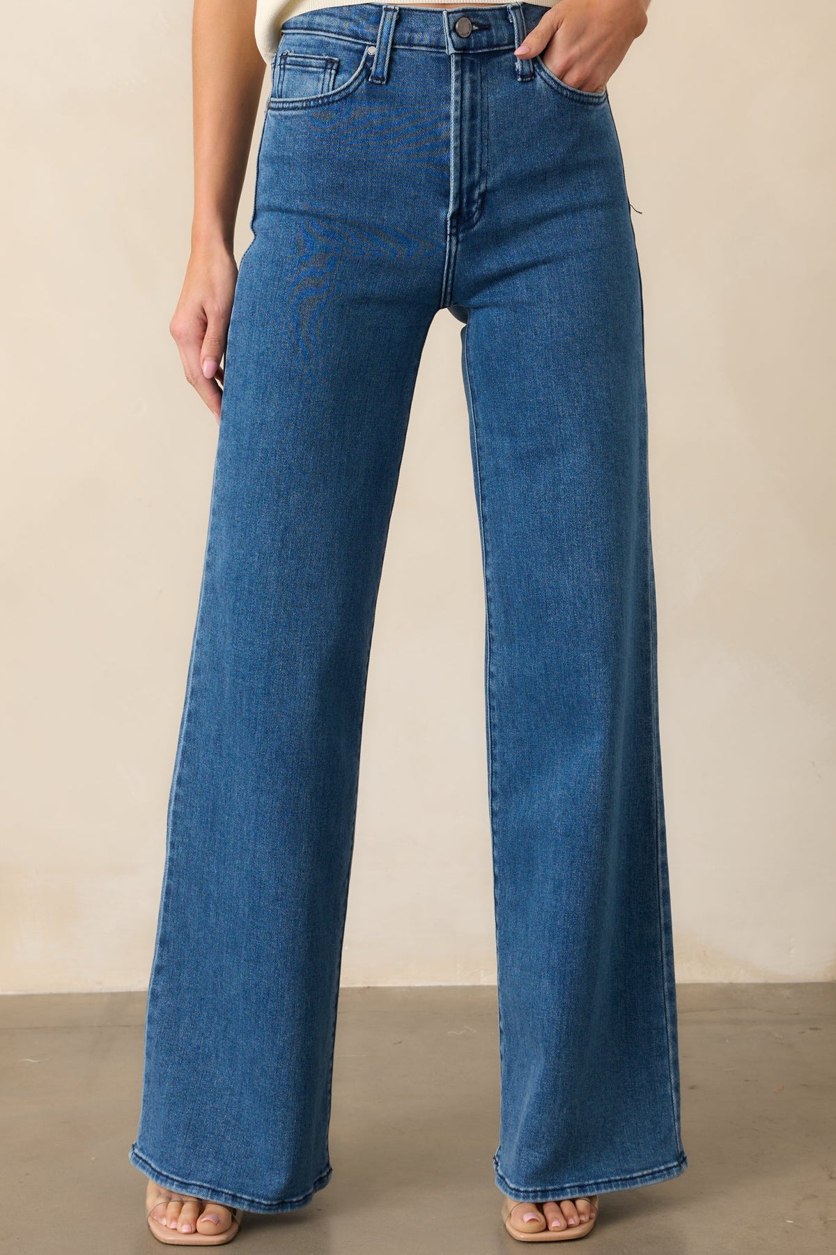 Wherever We Go Medium Wash Cotton Denim Wide Leg Jeans
