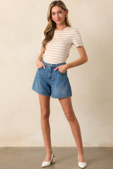Living Simply Medium Wash High Waisted Denim Shorts