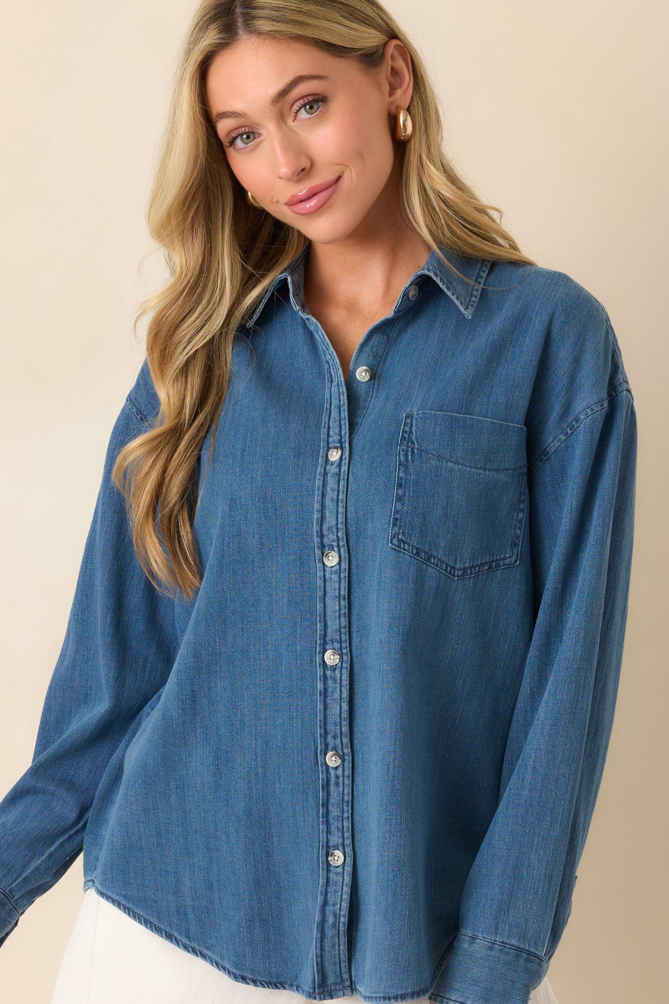 Z Supply Medium Wash Atwood Lightweight Denim Button Up