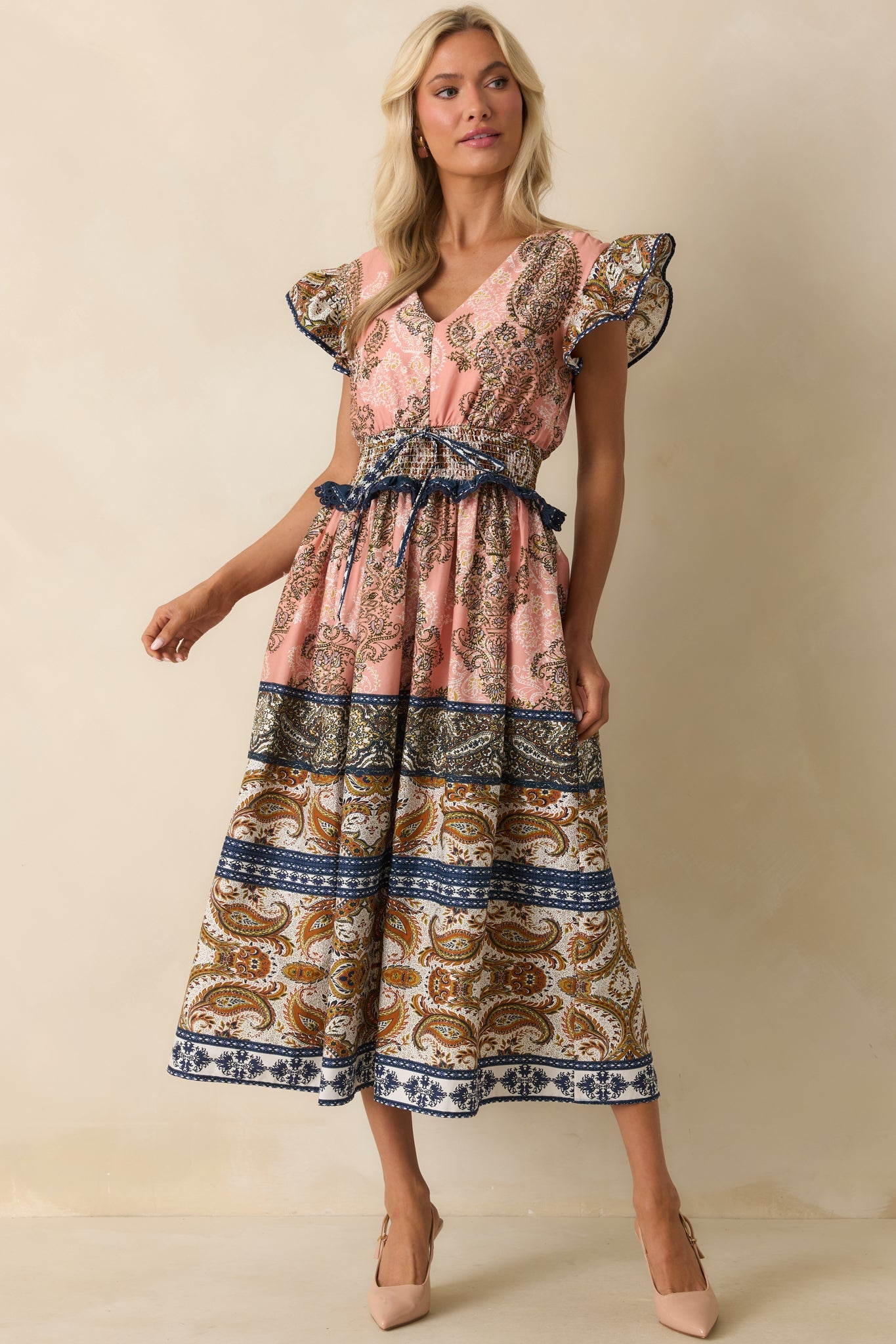 The Way It Goes Rose Pink Multi Print Cotton Midi Dress
