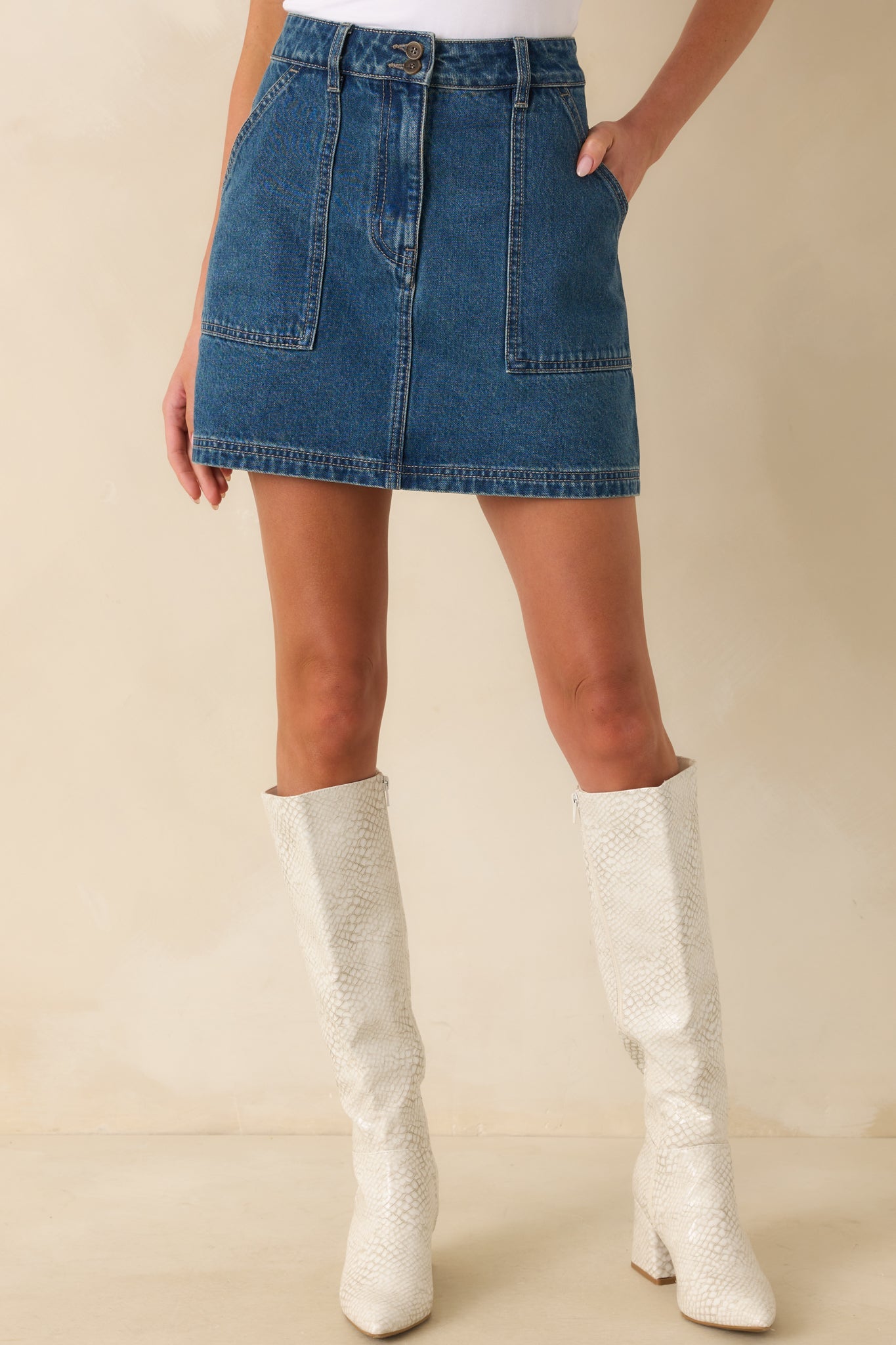 MINKPINK Medium Wash Cotton Nora Denim Mini Skirt