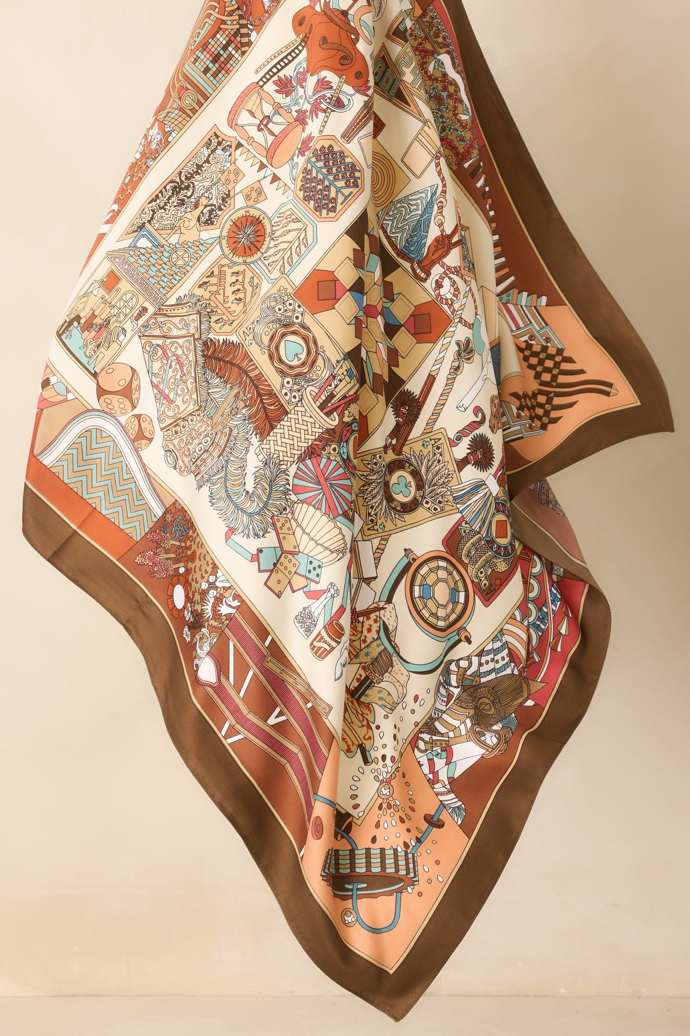 Always A Yes Brown Multi Print Satin Scarf