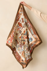 Always A Yes Brown Multi Print Satin Scarf