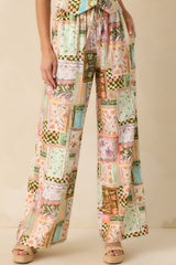 Let The Day Unfold Light Green Multi Patchwork Linen Blend Pants