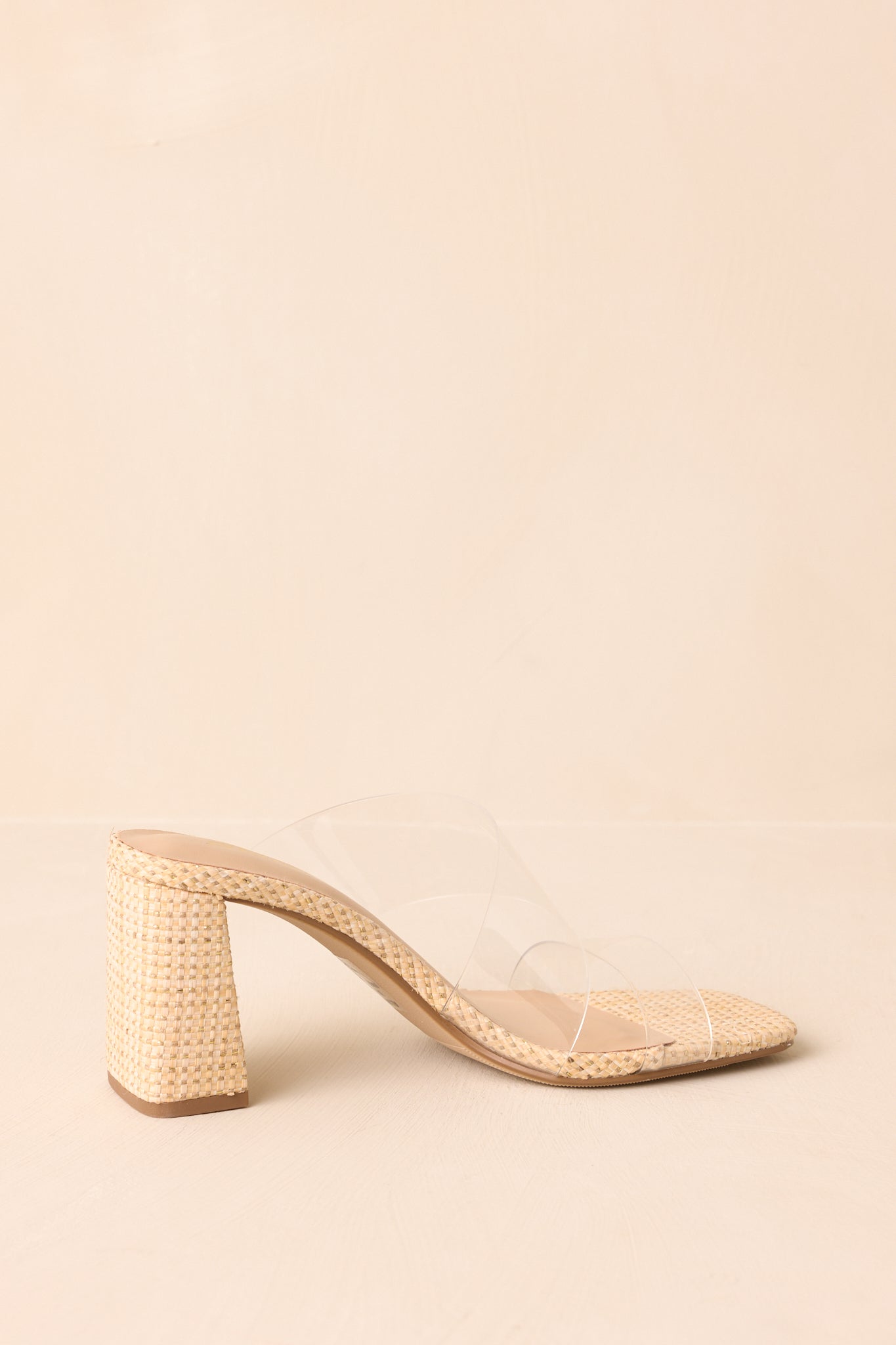 Higher Standards Clear Natural Raffia Block Heels