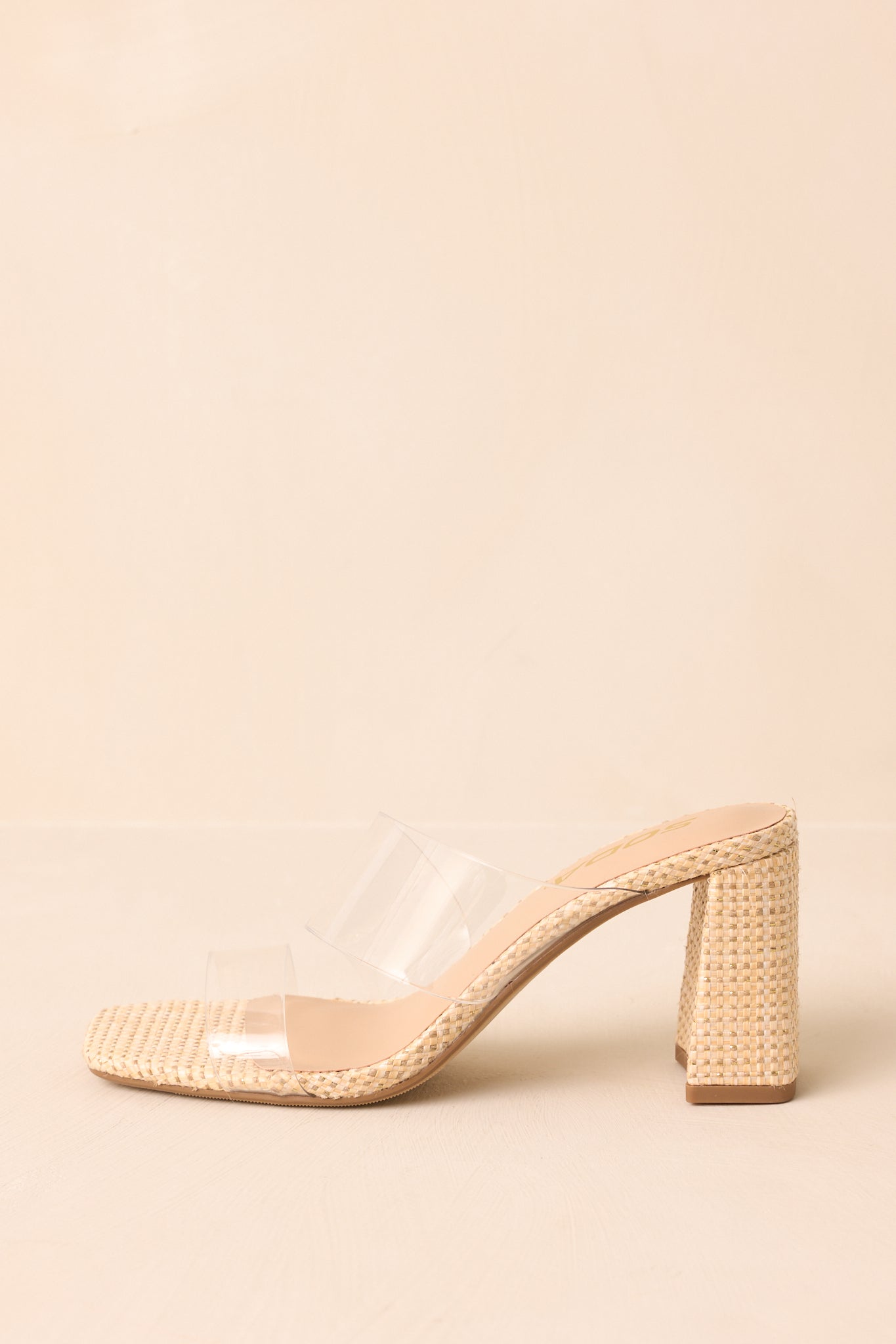 Higher Standards Clear Natural Raffia Block Heels
