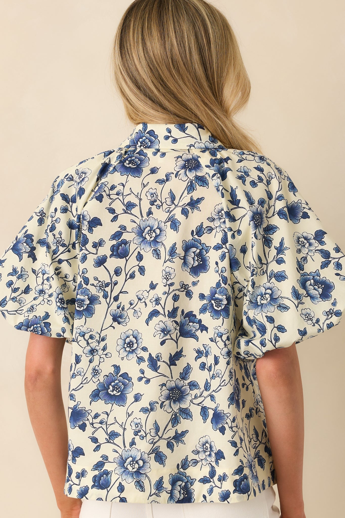 A Sweet Surprise Navy Floral Print Cotton Puff Sleeve Top