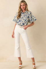 A Sweet Surprise Navy Floral Print Cotton Puff Sleeve Top